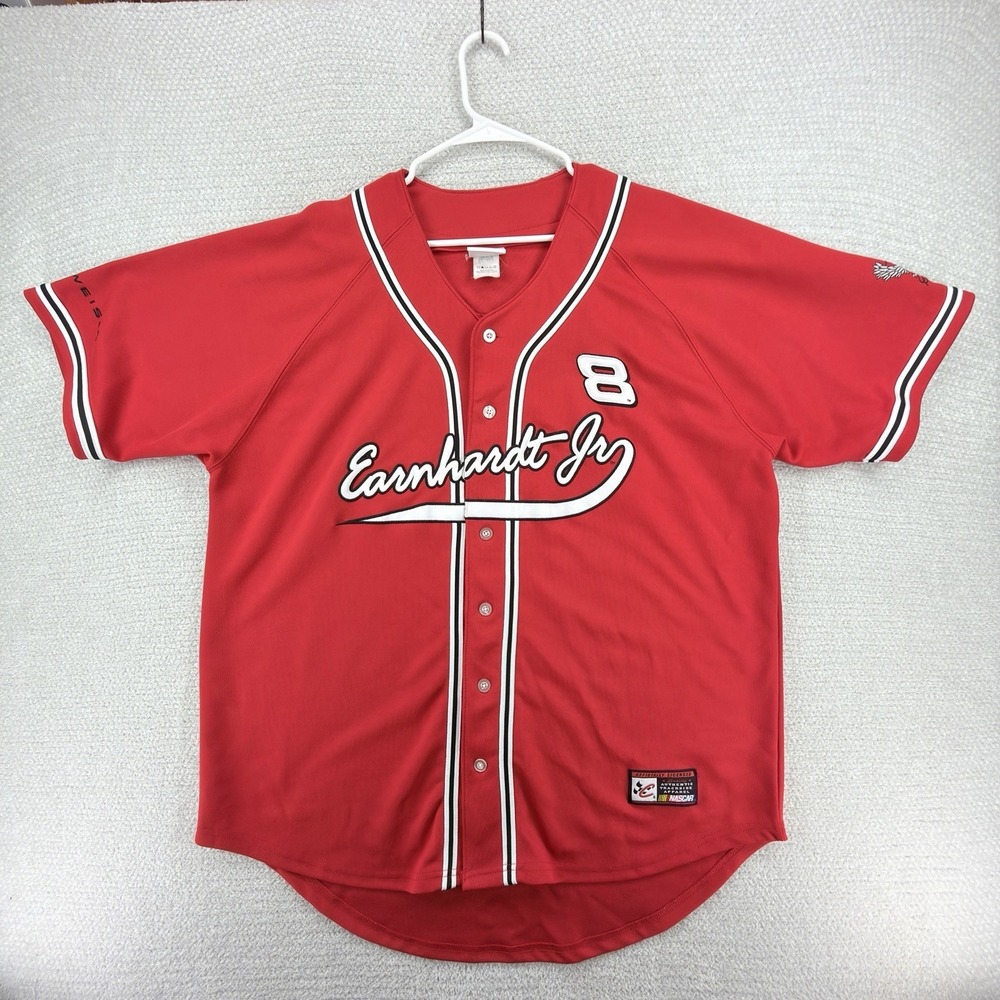 Chase Authentics Dale Earnhardt Jr #8 Budweiser NASCAR Baseball Jersey Red L